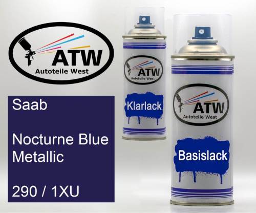Saab, Nocturne Blue Metallic, 290 / 1XU: 400ml Sprühdose + 400ml Klarlack - Set, von ATW Autoteile West.